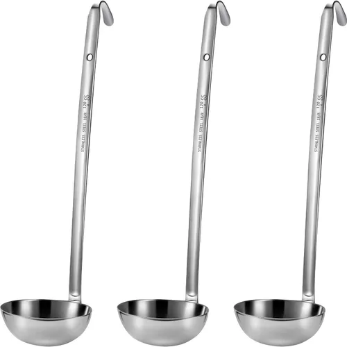 Vista 8 de meekoo 1 Pieza Cucharón de Acero Inoxidable para Sopa con Mango Cucharón con Borde Vertedor para Cocina Cocinando Sopa Salsa (1 oz)
