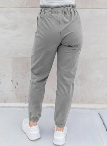 Vista 4 de EVALESS Pantalones deportivos de cintura elástica con volantes para mujer, pantalones de descanso cónicos para otoño, pantalones deportivos ligeros