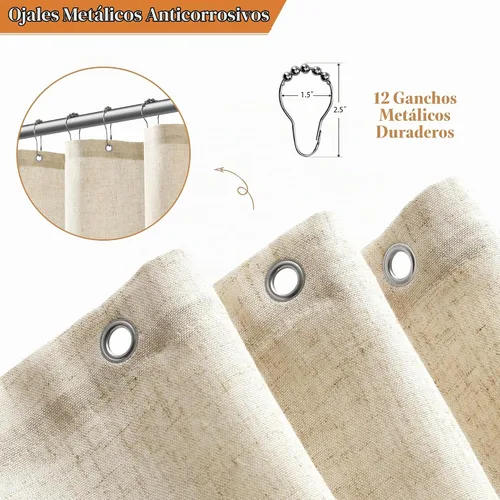 Vista 2 de Nanspring Cortina de ducha de lino para baño, 72 x 72 pulgadas, 1 panel Beige