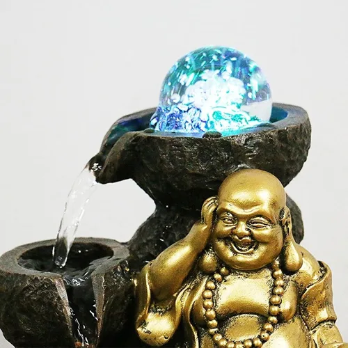 Vista 3 de Tabletop Water Fountain Fotai Waterfall Fountain Feng Shui Polo Office Decoration - Round Water Flow Waterfall Suitable for Office Bedroom Decoration
