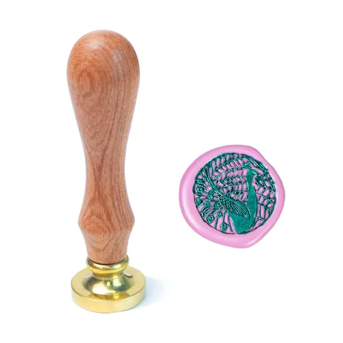 Vista 7 de Sello de cera de flor con mango de madera de cabeza de latón extraíble para sellado de sobres