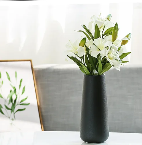 Vista 5 de Jarrón de cerámica negro mate de 11 pulgadas de alto para flores y hierba de pampas, jarrones decorativos de estilo rústico clásico para decoración