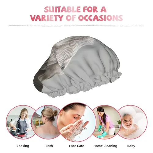 Vista 9 de Animal Rhino Print Shower Cap,Elastic And Reusable Bath Hair Hat For Long Hair,Large Waterproof Shower Bonnet,For Women Men Kids