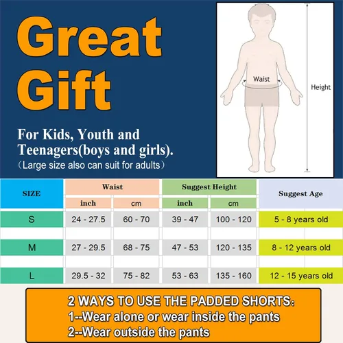 Vista 3 de Pantalones cortos para niños, para patinaje, snowboard, esquí, hockey, coxis de cadera, pantalones cortos acolchados para niños y jóvenes