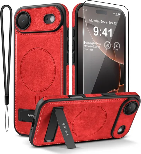 Vista 16 de WTCASE Funda magnética de piel para iPhone 17, soporte invisible integrado [compatible con Magsafe], funda protectora delgada con función atril