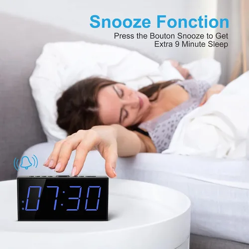 Vista 3 de Mesqool Reloj despertador digital dual para dormitorios, pantalla grande, reloj eléctrico con cargador USB, batería de respaldo, atenuador, 4