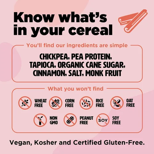 Vista 5 de Cereales para el desayuno a base de plantas y veganos de Three Wishes, con sabor a canela, 1 paquete, merienda rica en proteínas y baja en azúcar