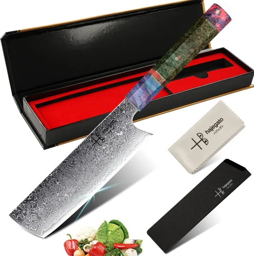 Vista 10 de Cuchillo de chef damasceno pequeño único de una pieza, mango profesional, cuchillo de cocina japonés de 6 pulgadas VG10 de 67 capas de acero