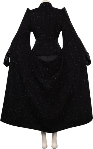Vista 3 de Chaqueta medieval para mujer capa negra gótica bata blanca disfraz de cosplay con guantes