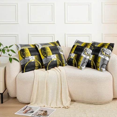 Vista 8 de Feelyou Juego de 2 fundas de almohada geométricas reversibles, color amarillo, gris, negro, geométrico, decoración del hogar, fundas de cojín