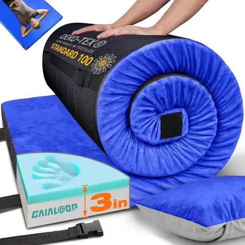 Vista 21 de GAIALOOP Colchón de Espuma Viscoelástica de 3 Pulgadas para Acampar, Almohadilla de Dormir de Doble Capa Gruesa para Coche, Tienda, Cama