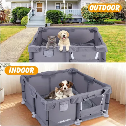 Vista 7 de Corralito para cachorros, 28 x 28 x 15 pulgadas, corralito para perros en interiores, corralito de animales pequeños con puerta para pollitos