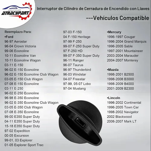 Vista 3 de Interruptor de cilindro de bloqueo de encendido con llaves para Ford Ranger F150 Mercury 96-16