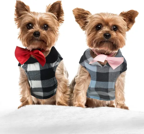 Vista 4 de 4 piezas de suéter para perro de tela de invierno con anillo de correa, suave chaleco de forro polar, ropa para perros, camuflaje a cuadros