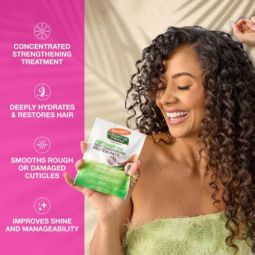 Vista 5 de Palmer's Fórmula de aceite de coco Moisture Boost Protein Pack, tratamiento capilar para cabello seco, dañado, sobreprocesado y teñido, 2.1 onzas