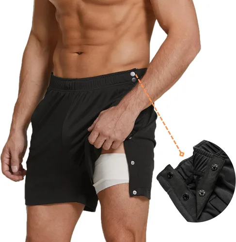 Vista 9 de Deyeek Pantalones cortos de recuperación de rodilla con bolsillos para hombre, pantalones cortos de recuperación atléticos con bolsillos