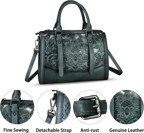 Vista 5 de Bolso de cuero genuino para mujer, bolso de cuero en relieve, bolso con asa superior, bolso hecho a mano, bolso cruzado hobo