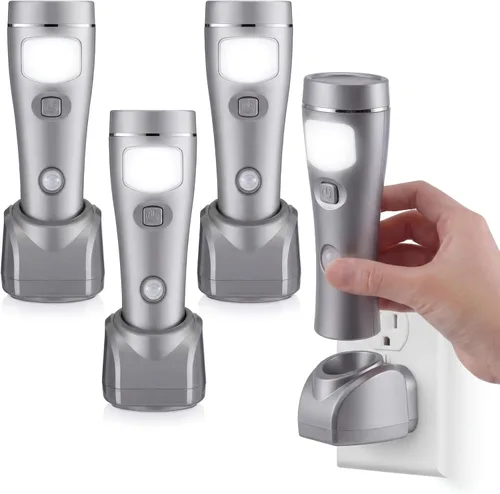 Vista 15 de Enhon - Paquete de 2 luces LED de emergencia 4 en 1 para fallos de energía en el hogar, color blanco Rechargeable plug-in flashlight, motion