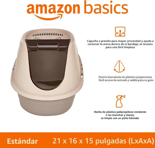 Vista 2 de Amazon Basics Caja de arena para gatos con capucha sin complicaciones, estándar, multicolor, 21 pulgadas x 16 pulgadas x 15 pulgadas