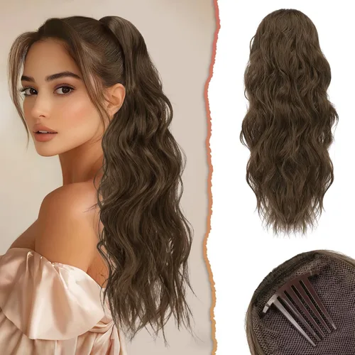 Vista 15 de SOFEIYAN Extensión de cola de caballo con cordón, de 24 pulgadas, ondulado, rizado, con clip, extensiones de cola de caballo con clip, extensiones