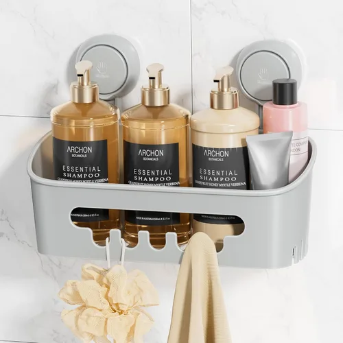 Vista 10 de LEVERLOC Paquete de 2 ventosas para ducha, organizador de ducha, estante de baño extraíble, succión de almacenamiento, potente capacidad máxima
