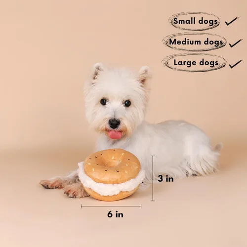 Vista 4 de CHEWFFON Juguetes de peluche para perros con sonido, juguete interactivo en forma de bagel para cachorros, lindo rompecabezas para perros