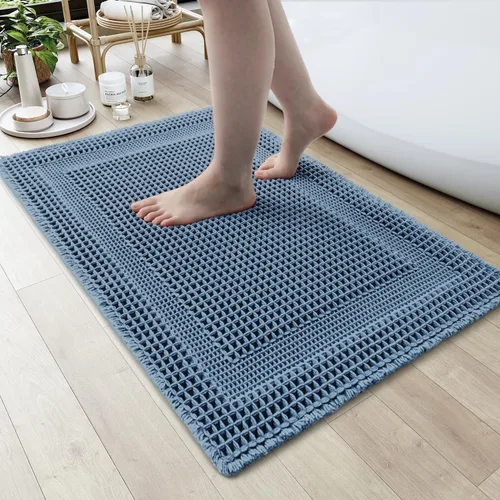Vista 9 de AMOAMI Tapete de baño absorbente, diseño de punto gofre, antideslizante, lavable a máquina, con borlas, ultrasuave, bohemio, para piso, 2 x 4 pies
