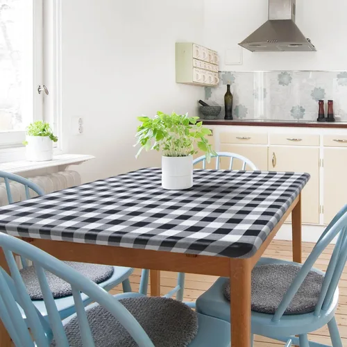 Vista 27 de Sorfey Mantel ajustado con elástico, vinilo con parte trasera de franela, se adapta a mesa de 24 x 48 pulgadas, rectangular, a prueba de agua, fácil