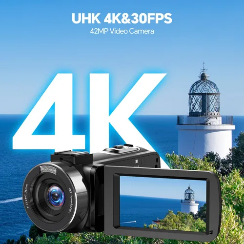 Vista 2 de Videocámara, Cámara de Video Digital 42MP Cámara 4K para Vlogging con Zoom Digital 18X, Pantalla de Rotación de 3” 270°, Videocámara para YouTube
