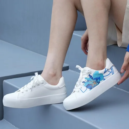 Vista 7 de JABASIC Zapatos deportivos de plataforma con cordones y estampado floral para mujer