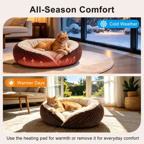 Vista 7 de Tovve Camas térmicas para gatos de interior y perros pequeños, cama suave Marrón