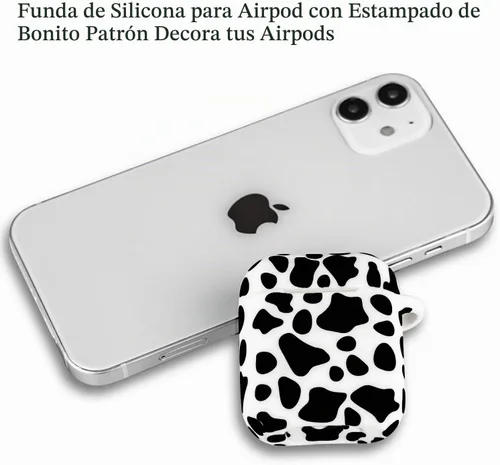 Vista 7 de LitoDream - Funda de silicona suave y flexible con llavero para Apple AirPods 2 y 1, ideal para niñas (vaca)