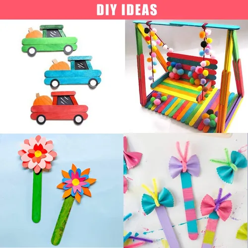 Vista 5 de LOMIMOS 200 palitos para manualidades de verano, palitos de helado de madera, depresor de lengua para niños, depilación de edificios, mezcla