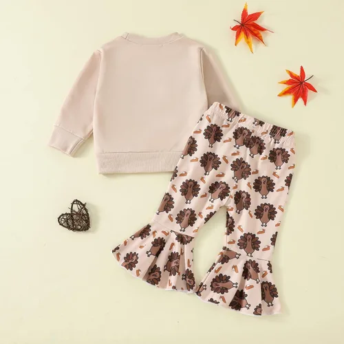 Vista 17 de BemeyourBBs Conjunto de sudadera de manga larga de pavo para niña con pantalones acampanados, ropa de otoño