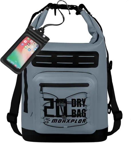 Vista 59 de MORXPLOR Bolsa seca impermeable, 5L/10L/20L/30L/40L/55L Mochila seca con funda impermeable para teléfono para natación, kayak