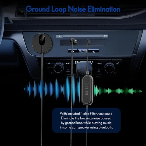 Vista 4 de BESIGN BK01 Kit Bluetooth para coche, receptor auxiliar inalámbrico para llamadas manos libres y transmisión de música con filtro de ruido de bucle