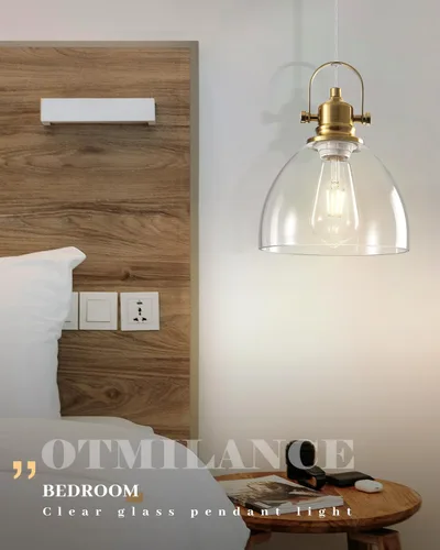 Vista 4 de Luces Colgantes de Vidrio para Isla de Cocina, 7.5 pulgadas Luces Colgantes de Vidrio Dorado 1-Paquete, Lámpara Colgante Moderna con Pantalla