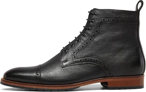 Vista 3 de Botas de cuero para hombre con cordones Brogue Cap Toe Negro