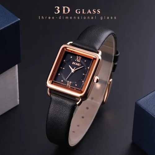 Vista 2 de SKMEI Reloj de mujer elegante reloj de pulsera rectangular de cuero para damas reloj analógico de cuarzo impermeable para mujer