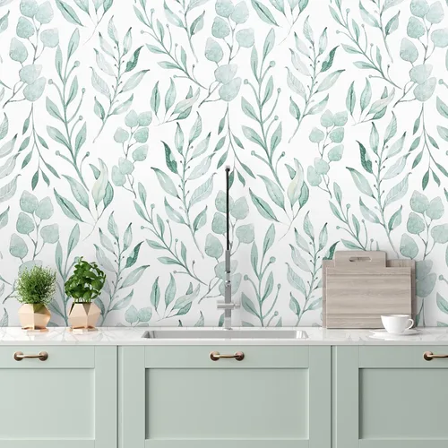 Vista 8 de WENMER Papel tapiz autoadhesivo de hojas verdes para despegar y pegar, papel de contacto floral extraíble de hojas de acuarela de 17.7 x 118