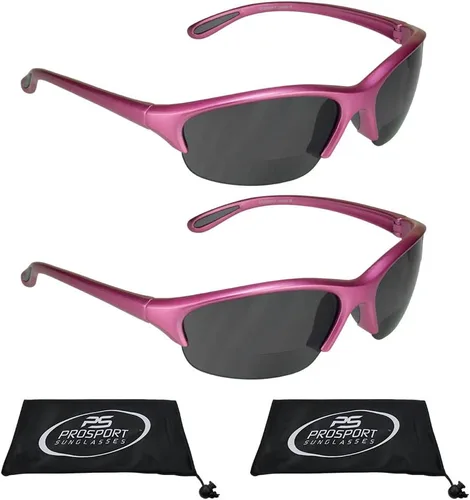 Vista 16 de proSPORT Lentes de sol bifocales de seguridad para hombres y mujeres, ANSI Z87.1, color marrón ahumado, lentes transparentes, color rosa y negro
