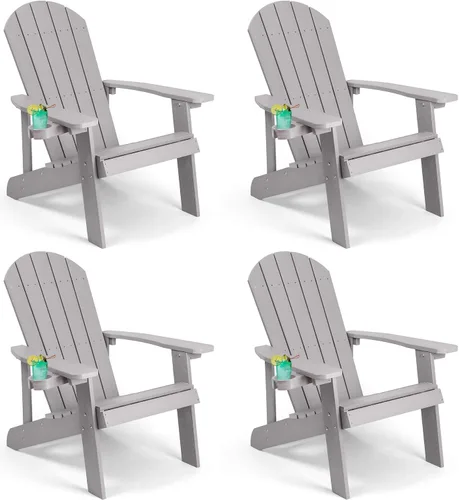 Vista 11 de Silla Adirondack, sillas de plástico resistentes a todo tipo de clima, con soporte para tazas, 5 pasos fáciles de instalar, sillas de exterior