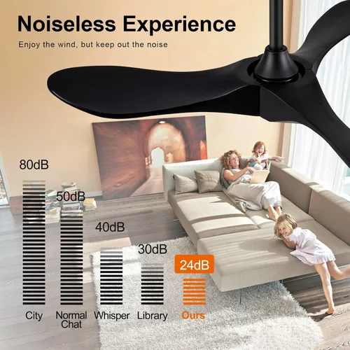 Vista 6 de Ventilador de techo negro de 36 pulgadas sin luz, ventilador de techo de madera maciza sin luz, motor CC reversible, 6 velocidades, silencioso negro