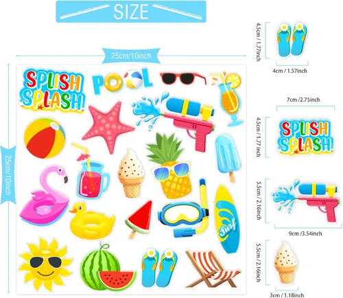 Vista 2 de 20 calcomanías de gel grueso para fiestas de playa, para verano, piscina, ventana, calcomanías para niños, niños pequeños y adultos, hogar, avión