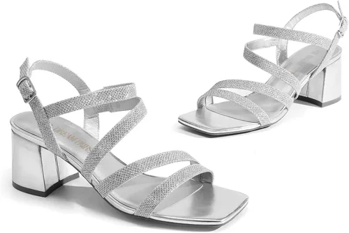 Vista 5 de DREAM PAIRS Sandalias de tacón grueso con tiras para mujer, sandalias de tacón bajo y puntera abierta, zapatos de fiesta