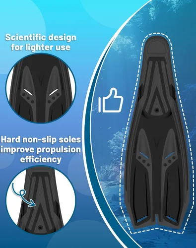 Vista 7 de Greatever Aletas de esnórquel con bolsillo completo para el pie, aletas largas y duraderas para buceo, equipo de esnórquel profesional