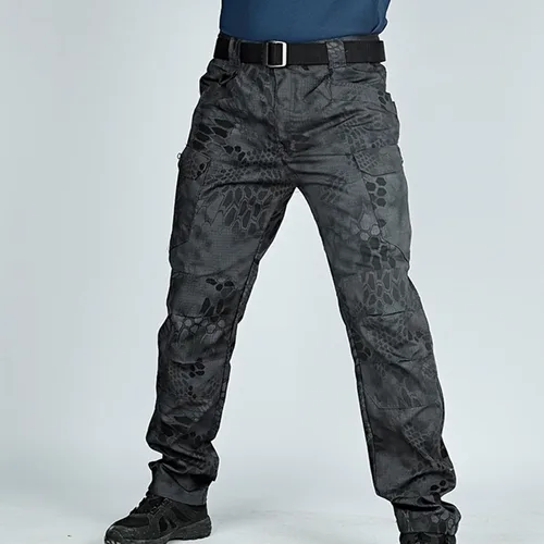Vista 4 de Muscularfit Pantalones para hombre, casual, de sarga chino, con múltiples bolsillos, camuflaje, pantalones cargo atléticos, holgados, pantalones