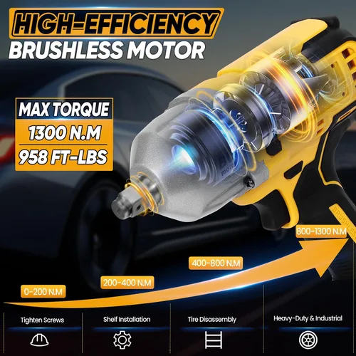 Vista 3 de Llave de impacto inalámbrica bellaDimora compatible con batería Dewalt de 20 V Brushless Motor, Auto-Stop Reverse, LED Light, 32-Piece Kit, Tire