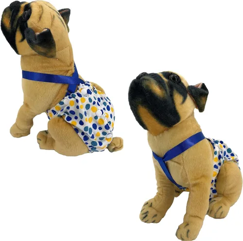 Vista 2 de Pañal para perro hembra con tirantes de algodón, reutilizable, lavable, para razas de perros pequeñas (azul, pequeño: cintura de 10 a 13 pulgadas)