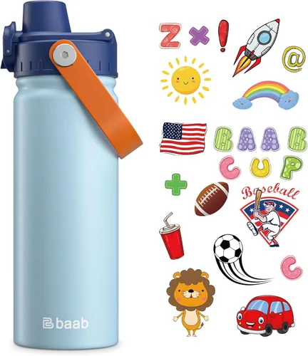 Vista 16 de baab Botella de Agua para Niños de 18 oz, Botella de Agua Aislada para Niños con Tapa de Boquilla Bloqueable y Calcomanías, Taza de Agua para Niños